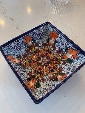 Vintage Talavera Rectangular Serving Bowl Pottery Dish Hand Crafted Mexico 10”
